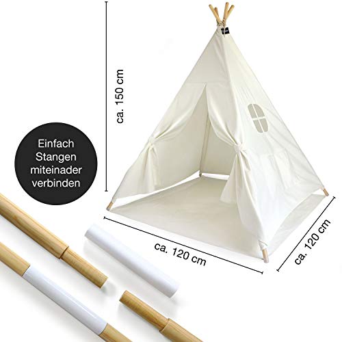 Hej Lønne Tipi - Tienda de campaña para niños (120 x 120 x 150 cm, con Techo y Ventana, Incluye Bolsa e Instrucciones, para Interiores y Exteriores, sin sustancias nocivas)