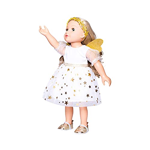 Heless 9152-Vestido para muñecas con diseño de ángel de la Guarda, con alas Diadema de Estrella, tamaño 20-25 cm, Color Blanco/Dorado (9152)