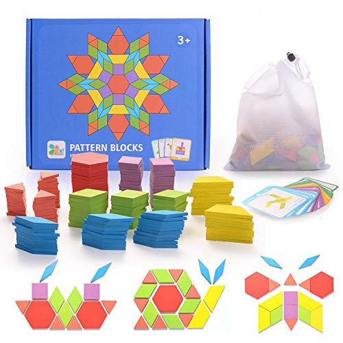 HellDoler Puzzles Infantiles 3 Años,Tangram,Montessori,155Pcs Montessori Bloques de Madera Set Rompecabezas de Formas Geométricas, DIY Montessori Tangram, 24Pcs Tarjetas de Diseño para Niños