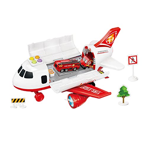 Hellery Juego de Coche de Juguete con Avión de Transporte, Vehículos de Aprendizaje Juego de Motor de Bomberos para Niños Pequeños Regalo para Niños de 3 4 5 - Control de Fuego Rojo