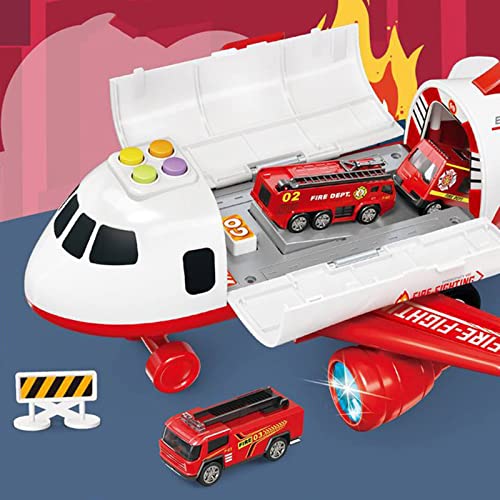 Hellery Juego de Coche de Juguete con Avión de Transporte, Vehículos de Aprendizaje Juego de Motor de Bomberos para Niños Pequeños Regalo para Niños de 3 4 5 - Control de Fuego Rojo