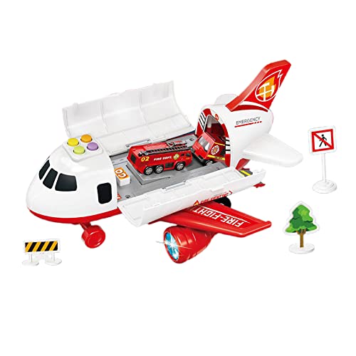 Hellery Juego de Coche de Juguete con Avión de Transporte, Vehículos de Aprendizaje Juego de Motor de Bomberos para Niños Pequeños Regalo para Niños de 3 4 5 - Control de Fuego Rojo