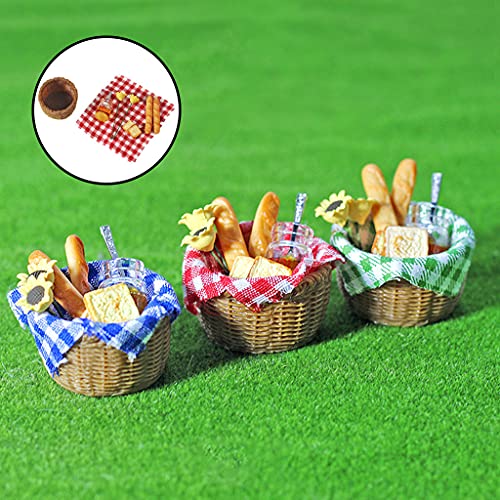 Hellery Paño de Picnic de Miel de Pan de simulación en Miniatura con Cesta Juego de Cocina Juego de Cocina para 1:12 Juguetes de decoración de casa de muñecas - Cuadros Rojos