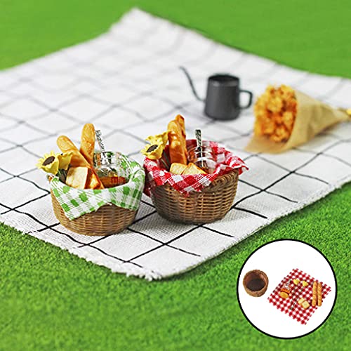 Hellery Paño de Picnic de Miel de Pan de simulación en Miniatura con Cesta Juego de Cocina Juego de Cocina para 1:12 Juguetes de decoración de casa de muñecas - Cuadros Rojos