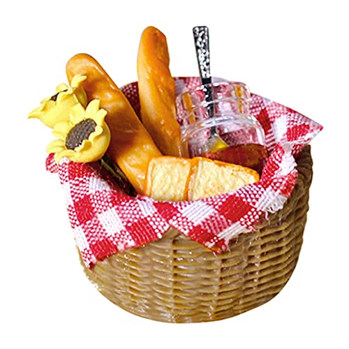 Hellery Paño de Picnic de Miel de Pan de simulación en Miniatura con Cesta Juego de Cocina Juego de Cocina para 1:12 Juguetes de decoración de casa de muñecas - Cuadros Rojos