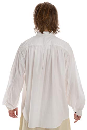 Hemad Camisa Medieval Pirata para Hombre - Cuello Alto, algodón Ligero – L Blanco