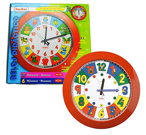 Henbea- Reloj de Cuarzo didáctico con niños, Color Rojo, 28cms de diámetro (783)