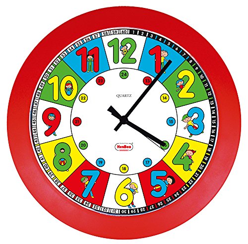 Henbea- Reloj de Cuarzo didáctico con niños, Color Rojo, 28cms de diámetro (783)