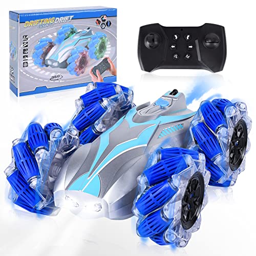 Herefun Stunt Coche Teledirigido, Coche Radiocontrol Truco Rotación Volteo de 360 Grados, Coche de Control Remoto, RC Coche Acrobacia, Coches Teledirigidos Juguetes para Niños Regalos (Azul)