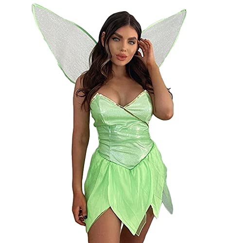 HEVCLAO Disfraz de hadas de Halloween para mujer, con alas para fiesta, verde, L