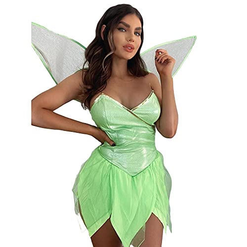 HEVCLAO Disfraz de hadas de Halloween para mujer, con alas para fiesta, verde, L