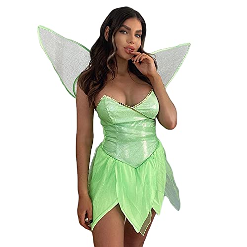 HEVCLAO Disfraz de hadas de Halloween para mujer, con alas para fiesta, verde, L