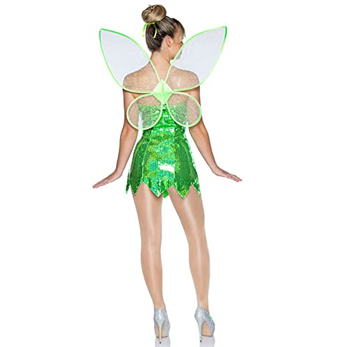 HEVCLAO Disfraz de hadas de Halloween para mujer, con alas para fiesta, verde oscuro, M