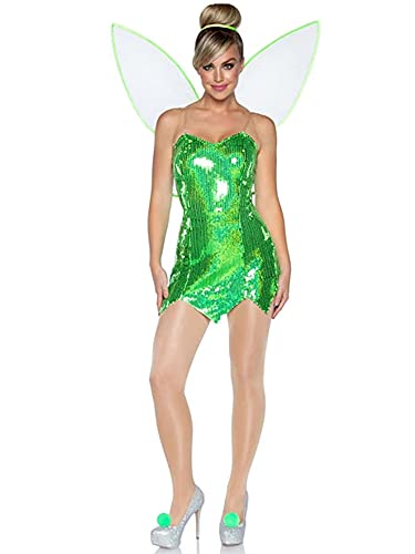 HEVCLAO Disfraz de hadas de Halloween para mujer, con alas para fiesta, verde oscuro, M