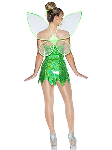 HEVCLAO Disfraz de hadas de Halloween para mujer, con alas para fiesta, verde oscuro, M