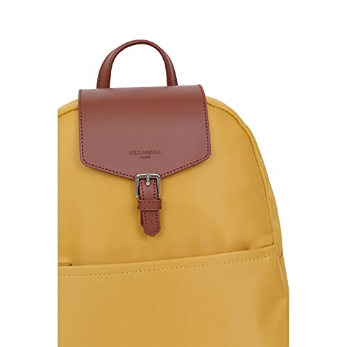 Hexagona Paris Mujer-Colección Pop-Amarillo-De Nylon-2 Tirantes 1 Asa no Ajustable Bolso de Mano-Mochila Bandolera, L : 29,5 x h : 34 x P : 11,5 cm