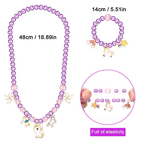 Hifot Unicornio Joyas Niñas Peluche Bolso Collar Pulsera Anillo Aretes Pelo Pinza Princesa Conjunto de Joyas,Bandolera Monedero Niña Accesorios Joya Regalo Fiesta Accesorios Vestido Dress up