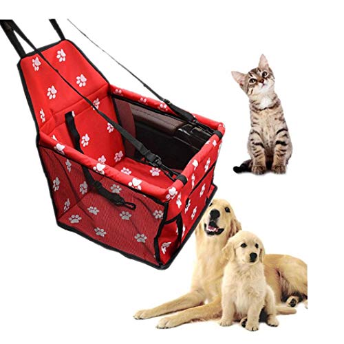 Hiinice Asiento Perro portátil Coche del Asiento del Perro casero Elevador para el automóvil con el Correo Clip-On de Seguridad y Blanket Red de Pequeños Animales Perros y Gatos