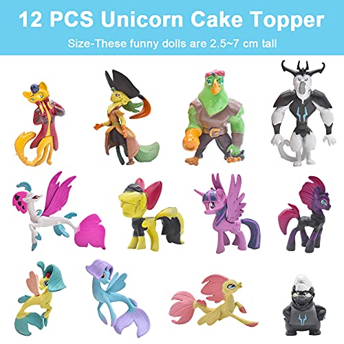 Hilloly 12 PCS Unicornio Decoración de Tartas Poni Cake Topper Mini Juego de Figuras Niños Fiesta de cumpleaños Pastel Decoración Regalo Unicornio Adorno para Tarta