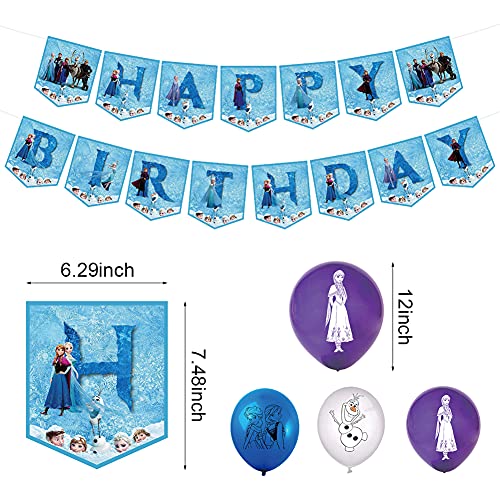 Hilloly 38 pcs Frozen Fiesta Cumpleaños Decoración para Niños Congelado Pancarta de Cumpleaños Baby Shower Decoraciones de Fondo Princesa Adornos Tartas Globo