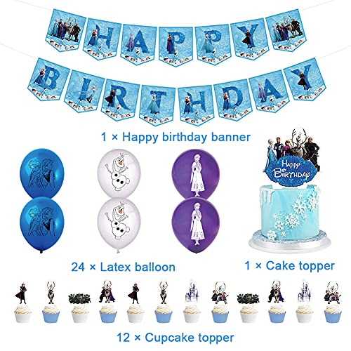 Hilloly 38 pcs Frozen Fiesta Cumpleaños Decoración para Niños Congelado Pancarta de Cumpleaños Baby Shower Decoraciones de Fondo Princesa Adornos Tartas Globo