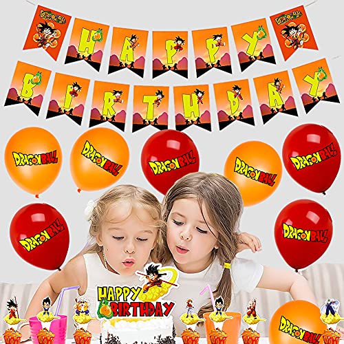 Hilloly Kit de Globos de Dragon Ball, Decoracion Cumpleaños, pancartas de Globos de Feliz cumpleaños, decoración de Fiesta de Fondo de cumpleaños Globos de Dragon Ball for Kids Gift 34 Piezas