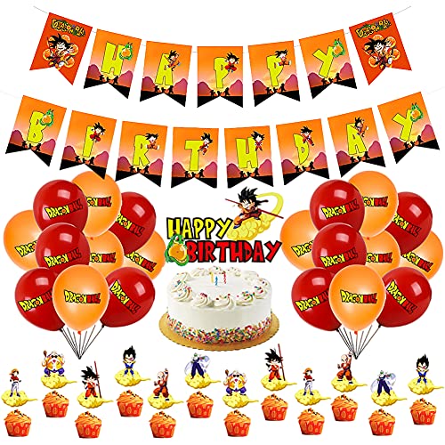 Hilloly Kit de Globos de Dragon Ball, Decoracion Cumpleaños, pancartas de Globos de Feliz cumpleaños, decoración de Fiesta de Fondo de cumpleaños Globos de Dragon Ball for Kids Gift 34 Piezas