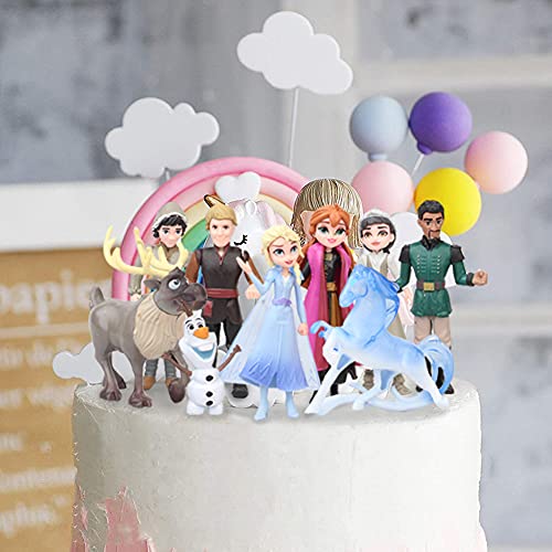 Hilloly Princesa Congelada Cake Topper, 9 Pcs Frozen Cake Topper, Mini Juego de Figuras Niños, Pastel Decoración Suministros, Baby Shower Fiesta de Cumpleaños Pastel Decoración Suministros