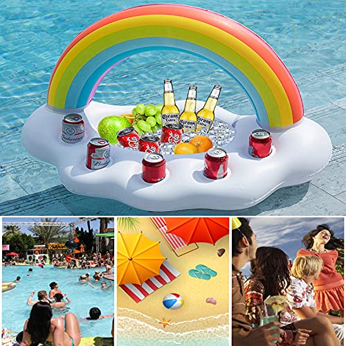 Hinchable Portavasos Titular, 1 Pieza Flotador de Bebidas de Arco Iris Posavasos, 3 Piezas de Soporte para Flamencos, para Entretenimiento Acuático, Fiesta en la Piscina y Decoración de Piscina