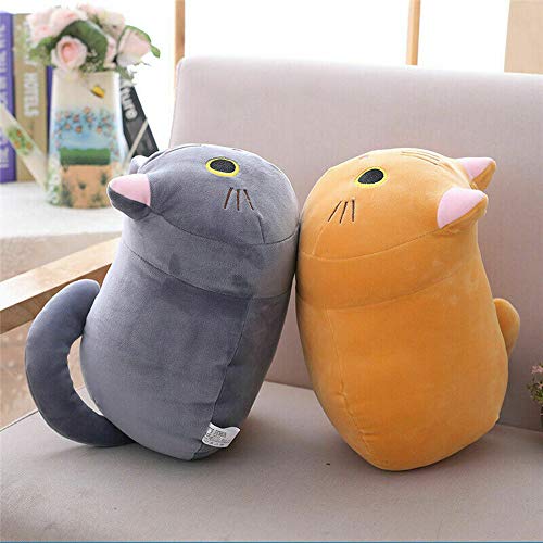 Hjinyu Almohada Peluche en Gato Negro Gato Cojín Suave Peluche Gatito Muñeco de Peluche de Gato Almohada para Abrazar Juguete de Animado Gato para Novia, Niños, Esposa (Gris)