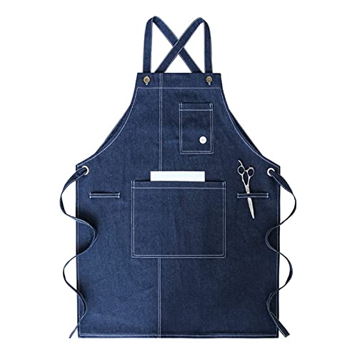 HJUIK Delantal De Mezclilla Hombres Mujeres Delantal De Pintura para Restaurante De Panadería (Color : Dark Blue, Size : 75x60cm)