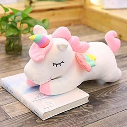 hokkk 40-80cm Fantasy Girls Unicorn Toy Huggable Kids Pink/White Unicorn Animals Doll Stuffed Running Unicorn Toy Decor Plushie Toy 50cmdoll White