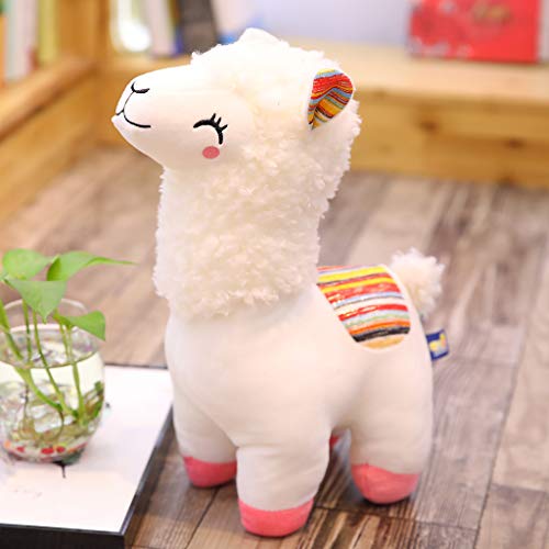 holilest Muñecos de Peluche, New 25cm Smile Stripe Alpaca Llama Plush Animals Toy Muñeco de Peluche Juguetes para niños Regalos de cumpleaños-Blanco