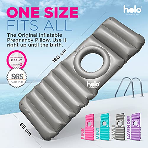 HOLO - Lilo de maternidad inflable - Previene el dolor de espalda y apoya tu barriga durante el embarazo - Almohada de maternidad suave y de apoyo (plateada)