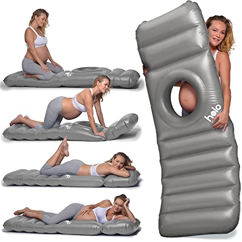 HOLO - Lilo de maternidad inflable - Previene el dolor de espalda y apoya tu barriga durante el embarazo - Almohada de maternidad suave y de apoyo (plateada)