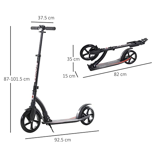 HOMCOM Adolescentes Adulto Kick Scooter Plegable Altura Ajustable Marco De Aluminio Paseo En Juguete para 14+ - Negro