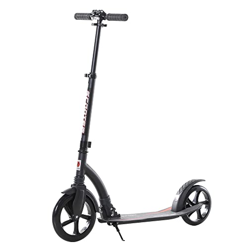 HOMCOM Adolescentes Adulto Kick Scooter Plegable Altura Ajustable Marco De Aluminio Paseo En Juguete para 14+ - Negro