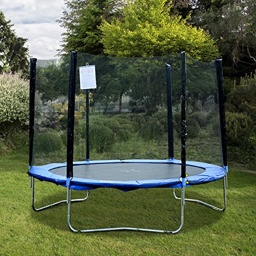 HOMCOM Cama Elástica Ø244cm + Red de Seguridad Set Trampolín para Jardín Carga Máx. 100Kg Azul y Negro