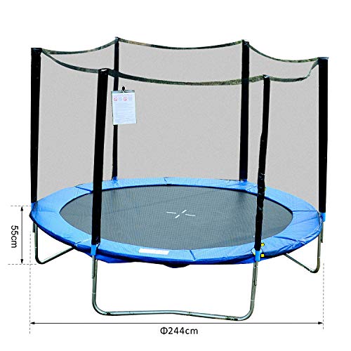 HOMCOM Cama Elástica Ø244cm + Red de Seguridad Set Trampolín para Jardín Carga Máx. 100Kg Azul y Negro