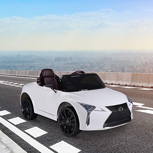 HOMCOM Coche Eléctrico para Niños Mayores de 3 Años Automóvil Infantil Lexus LC500 con Licencia Control Remoto y Manual con Música Bocina y Faros Soporta Máx. 30 kg 106x63x44 cm Blanco