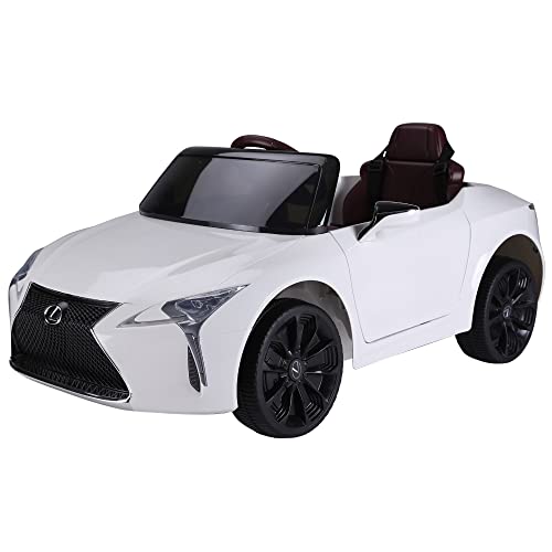 HOMCOM Coche Eléctrico para Niños Mayores de 3 Años Automóvil Infantil Lexus LC500 con Licencia Control Remoto y Manual con Música Bocina y Faros Soporta Máx. 30 kg 106x63x44 cm Blanco