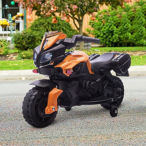 HOMCOM Moto Eléctrica para Niños de 18-36 Meses 6V con Faros Bocina 2 Ruedas de Equilibrio Velocidad Máx. de 3 km/h Motocicleta de Juguete 88,5x42,5x49 cm Naranja