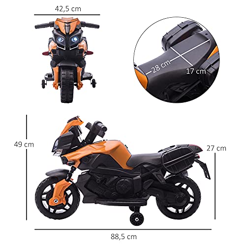 HOMCOM Moto Eléctrica para Niños de 18-36 Meses 6V con Faros Bocina 2 Ruedas de Equilibrio Velocidad Máx. de 3 km/h Motocicleta de Juguete 88,5x42,5x49 cm Naranja