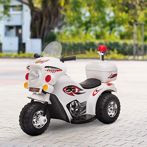 HOMCOM Moto Eléctrica para Niños de 18-36 Meses Motocicleta Infantil con 3 Ruedas y Batería 6V con Música Bocina Faros Baúl 80x35x52 cm Blanco