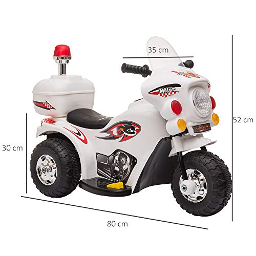 HOMCOM Moto Eléctrica para Niños de 18-36 Meses Motocicleta Infantil con 3 Ruedas y Batería 6V con Música Bocina Faros Baúl 80x35x52 cm Blanco