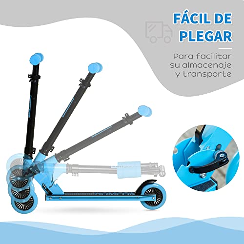 HOMCOM Patinete para Niños de +3 Años Plegable Scooter de 2 Ruedas con Manillar Altura Ajustable Freno Posterior y Pedal Antideslizante Carga 50 kg 67,7x34x79,5-89,5 cm Azul