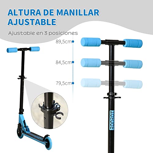 HOMCOM Patinete para Niños de +3 Años Plegable Scooter de 2 Ruedas con Manillar Altura Ajustable Freno Posterior y Pedal Antideslizante Carga 50 kg 67,7x34x79,5-89,5 cm Azul