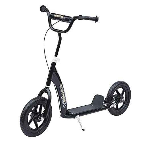 HOMCOM Patinete para Niños de +5 Años Scooter de 2 Ruedas Grandes de 12 Pulgadas con Freno y Manillar Ajustable en Altura Carga Máx. 50 kg 120x52x80-88 cm Negro