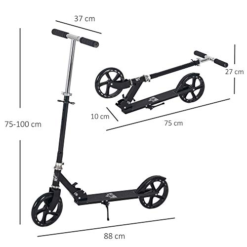 HOMCOM Patinete Plegable para Niños de +5 Años Scooter Infantil Manillar Ajustable en Altura de 4 Niveles con Freno 88x37x75-100 cm Negro