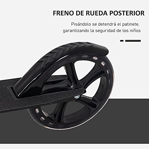 HOMCOM Patinete Plegable para Niños de +5 Años Scooter Infantil Manillar Ajustable en Altura de 4 Niveles con Freno 88x37x75-100 cm Negro